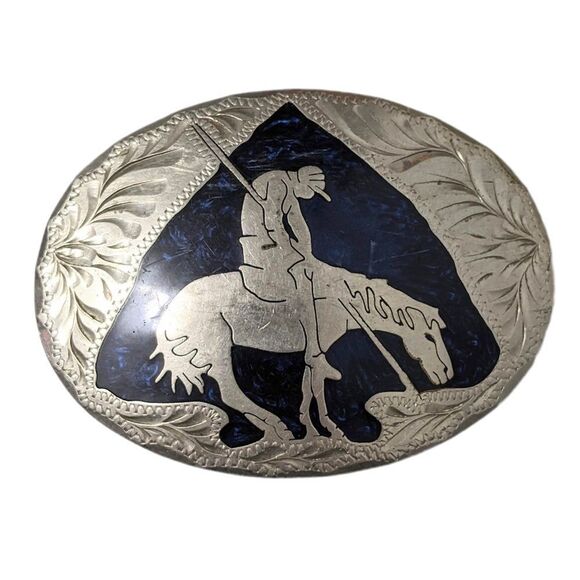 VINTAGE End of the Trail Inlaid Belt Buckle Made in Mexico - Picture 1 of 6